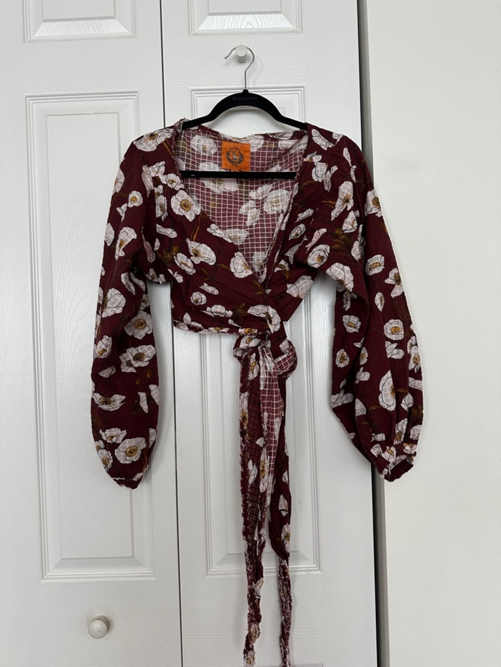 CONIGLIO PALM BEACH FLORAL COTTON WRAP CROP LONG SLEEVE TOP FREE SIZE